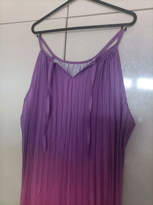 Μάξι φόρεμα πλισέ καινούργιο, ντεγκραντέ αποχρώσεις μοβ ροζ, one size