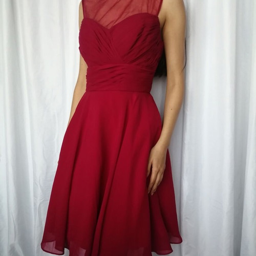 Red chiffon short party dress, size M