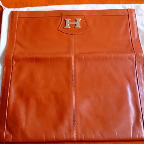 Leather clutch bag, camel color, soft leather