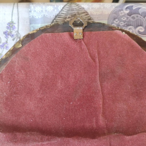 Vintage wooden handmade mirror 73x43cm with copper inscription 'καλημέρα' like new