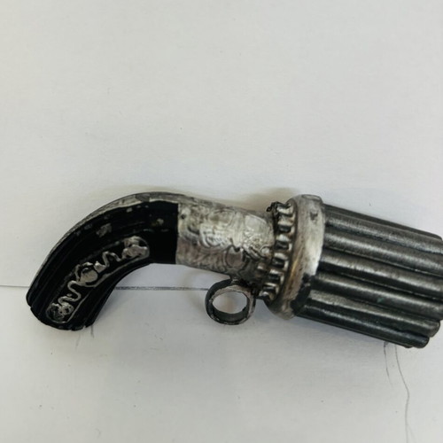 Miniature Metal Mariette Pepperbox Pistol Model used, 8cm