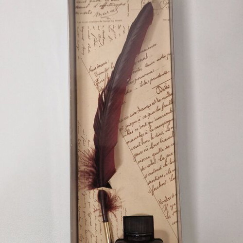 Calligraphy set with feather pen and ink, new