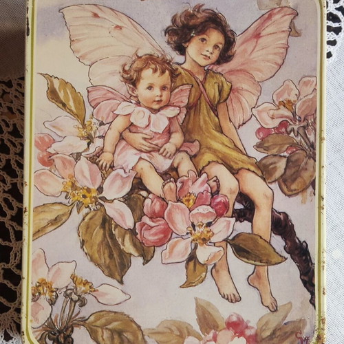 Vintage metal box with fairies used, 16x12x5 cm