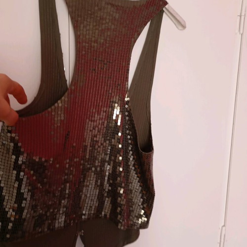Blouse style vest with sequins Benetton medium, like new, khaki