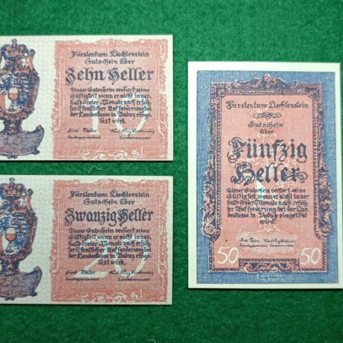 Liechtenstein banknote set UNC authentic, uncirculated