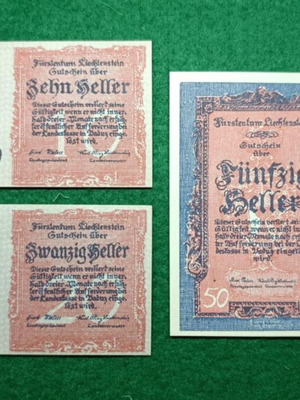Liechtenstein banknote set UNC authentic, uncirculated