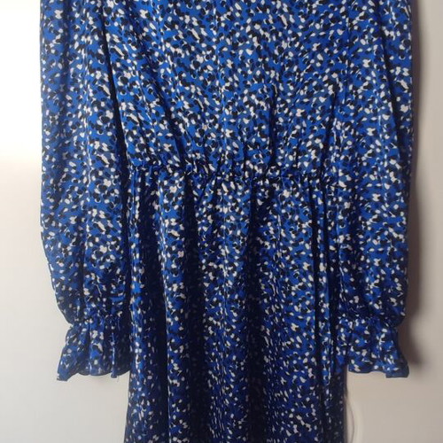 Shein Blue Mini Dress with Print and Ruched Neck, Like New, Size M