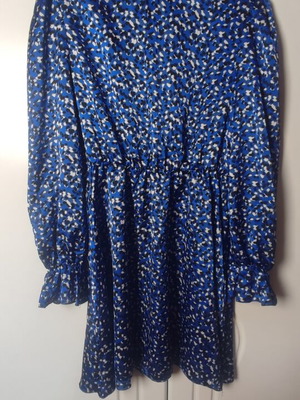 Shein Blue Mini Dress with Print and Ruched Neck, Like New, Size M