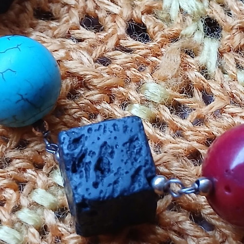 Bracelet with volcanic lava beads, turquoise and red coral, used