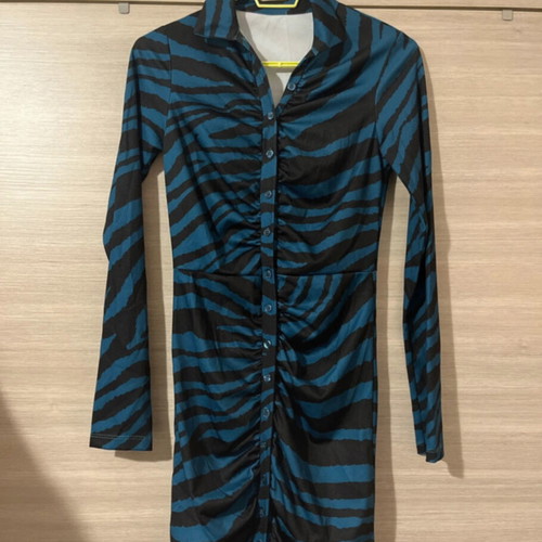 Zebre dress with collar, buttons and gathers new, black blue
