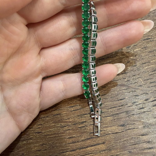 Bracelet with green zircon stones, new, stainless steel