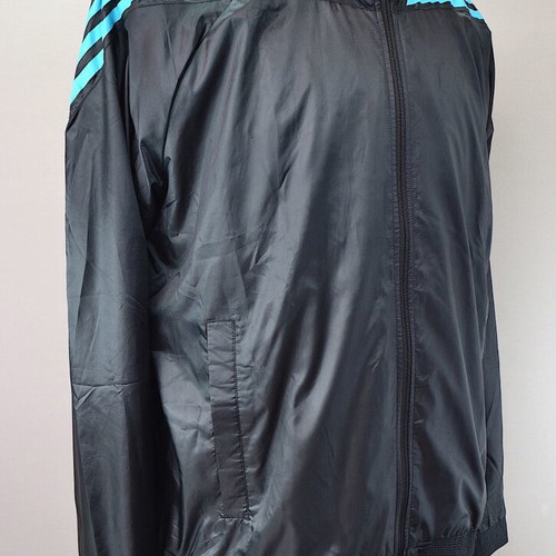 Adidas Adis Track Top with turquoise three-stripe shoulders, size L
