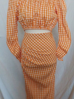 Zara orange check set skirt and crop top new, size XS
