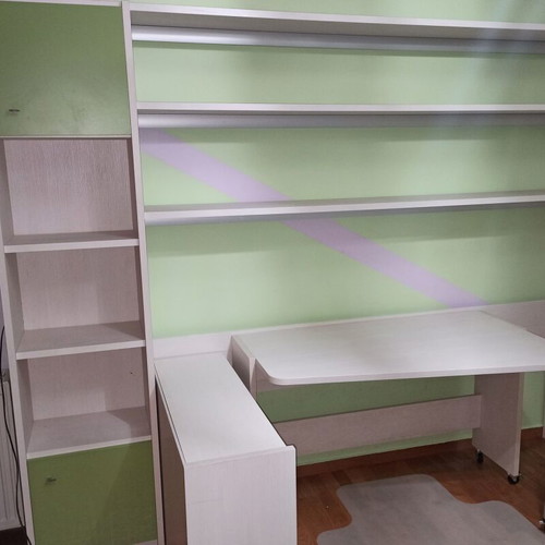 Neoset bookshelf bed and nightstand set like new, white-green
