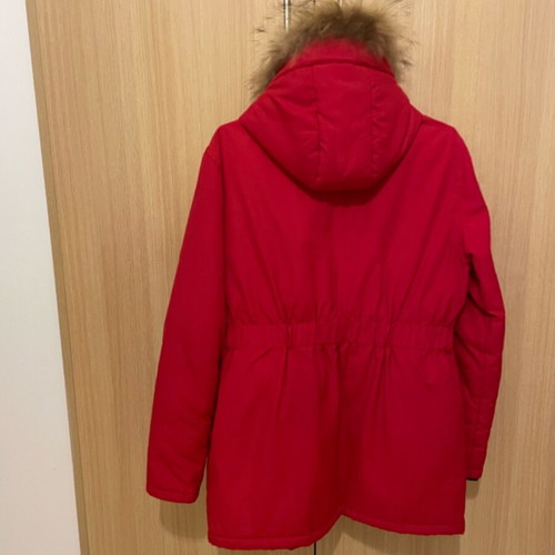 Women's jacket with fur like new, red, size M