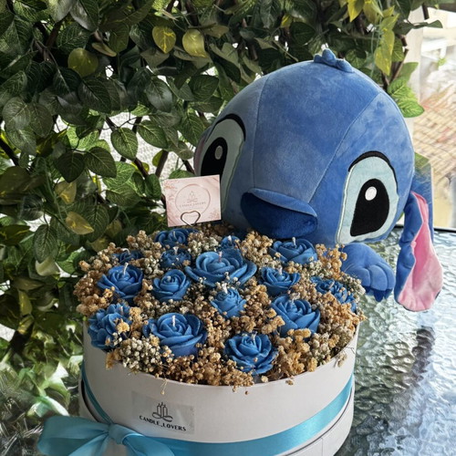 Stitch-themed bouquet candle arrangement