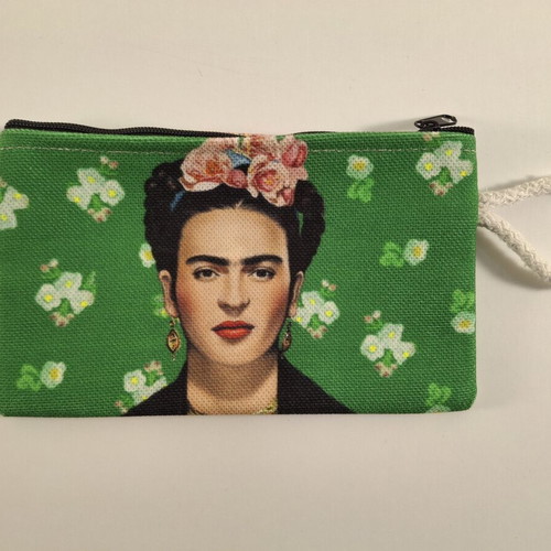 Handmade wallet with Frida Kahlo design, green, new