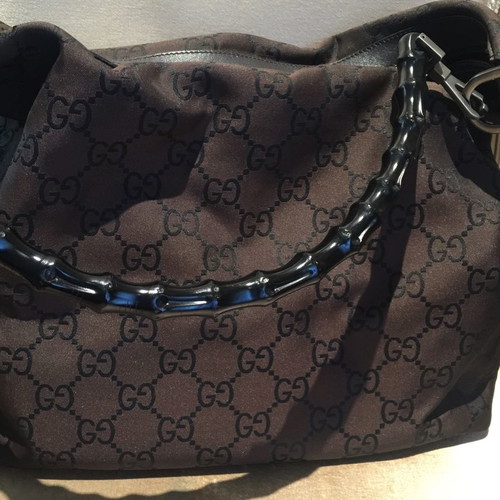 Gucci shoulder bag used, brown fabric with bamboo handle