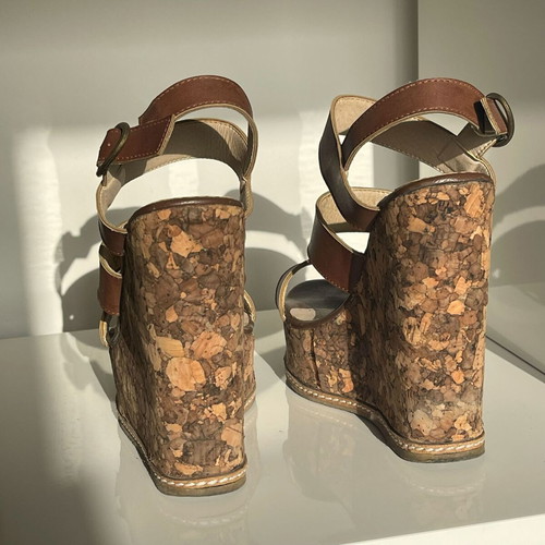 Cork Wedge Platform Sandals like new, tan brown, size 38