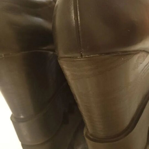 Black leather wedge platform boots