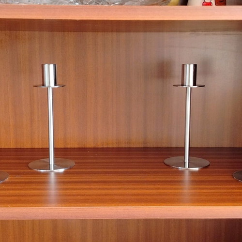 Stainless steel candlesticks like new, set of 4, modern design