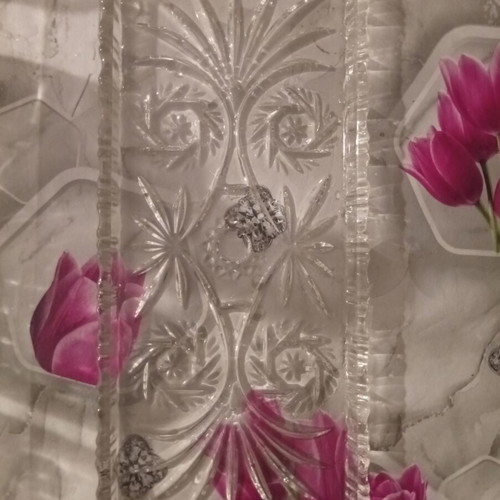 Crystal tray luxury carved, new, 35x15 cm