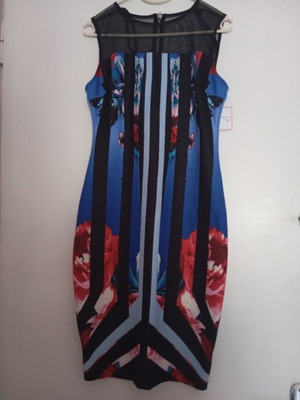 Bisou Bisou dress with vertical stripes and fabric combination, new, size M
