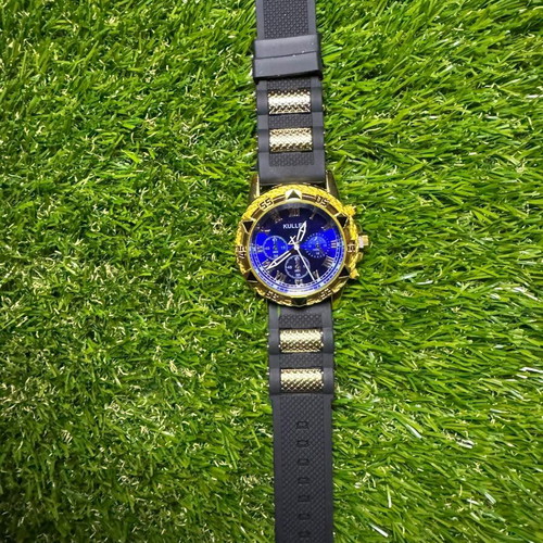 Luxury Watch Gold Tone With Blue Dial And Rubber Strap New