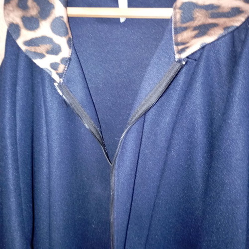 Coat jacket like new, blue with leopard print collar and cuffs