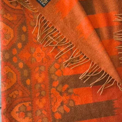 Caroll Paris Acrylic Pashmina like new, orange and brown with paisley and striped pattern