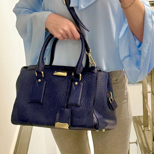 Burberry Heritage Grain leather blue handbag new