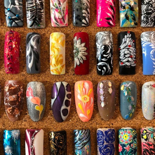Board with 187 professional nail design tips, vintage collectible
