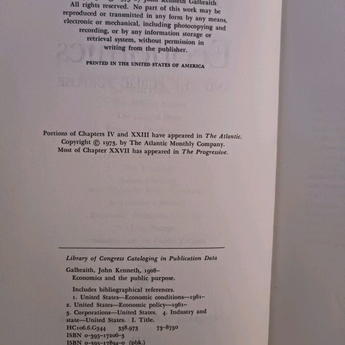 Economics and the Public Purpose used hardcover book in English