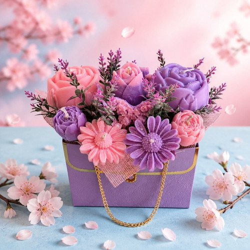 Floral Soy Wax Candle Bag with Gold Chain