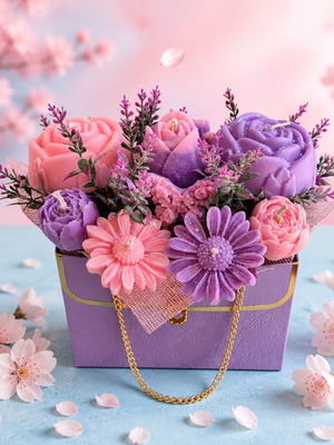 Floral Soy Wax Candle Bag with Gold Chain