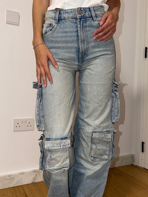 Cargo pants jeans with pockets Zara like new, blue, XS