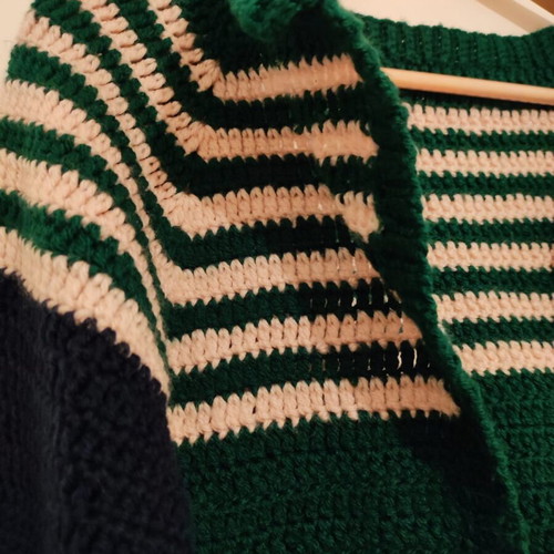 Handmade crochet cardigan made to order, blue and green, size S