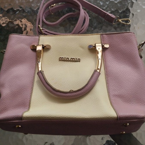 Shoulder bag used, beige and purple
