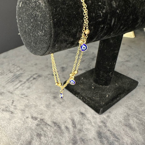 Gold bracelet with evil eyes new, stainless steel, blue protection charms