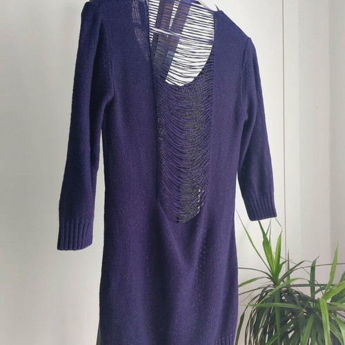 Atmosphere long knitted sweater used blue-purple with special back size M