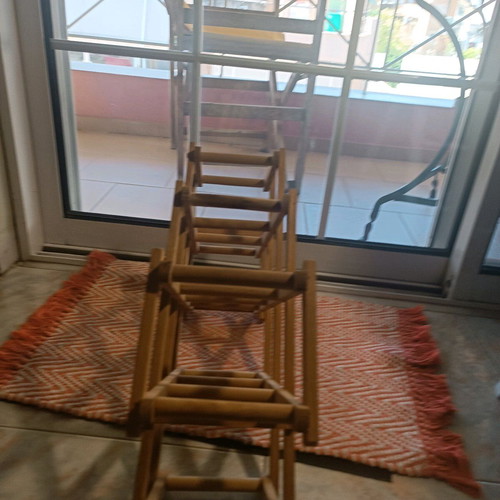 Reclining wooden wine rack used