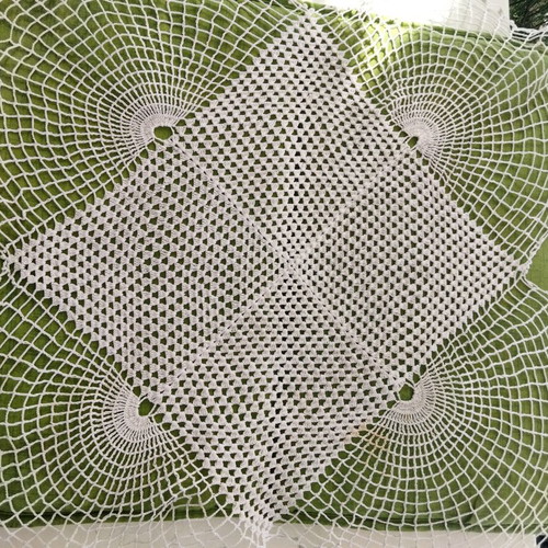 Vintage crochet doily set used, 4 pieces handmade dowry