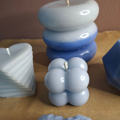 Set of 5 Handmade Blue Ombre & Geometric Decorative Candles New