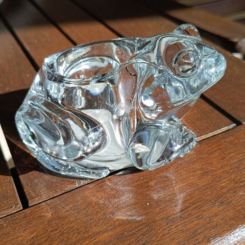 Frog candle holder like new, crystal symbol of abundance and wealth