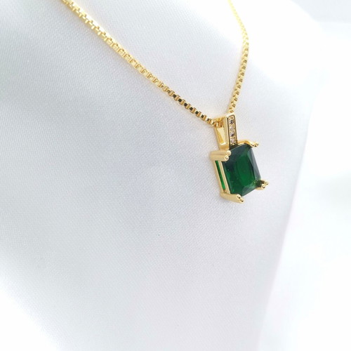 18K Gold Plated Necklace 45cm with Green Stone new