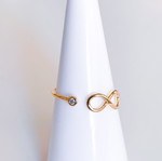 Gold adjustable infinity ring with zirconia new