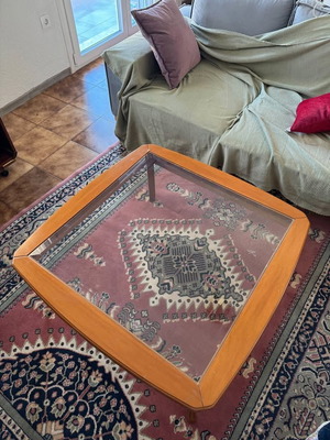 Set of 3 wooden coffee tables with glass surface used