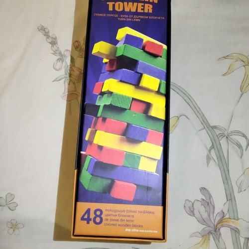 Tumblin' Tower game new, 48 colorful wooden pieces