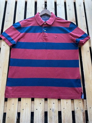 Tommy Hilfiger Polo Shirt Large Custom Fit Striped Vintage Red Blue like new