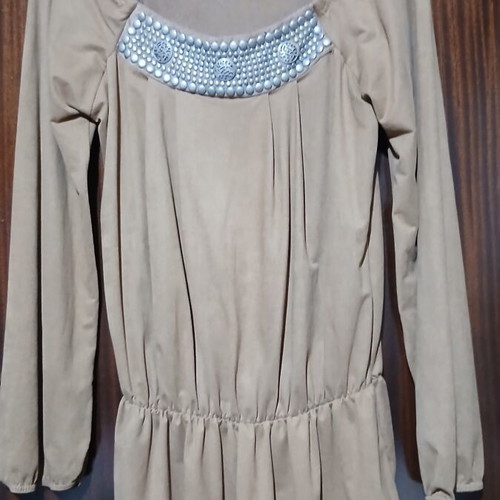 Pin Up suede blouse with metallic studs, brown
